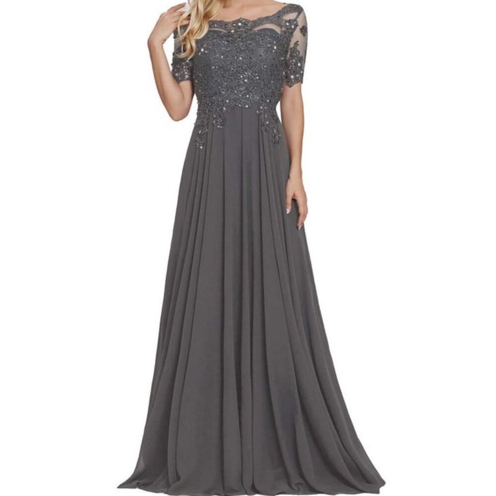 Gray Flutter Sleeve Maxi Gown for Weddings